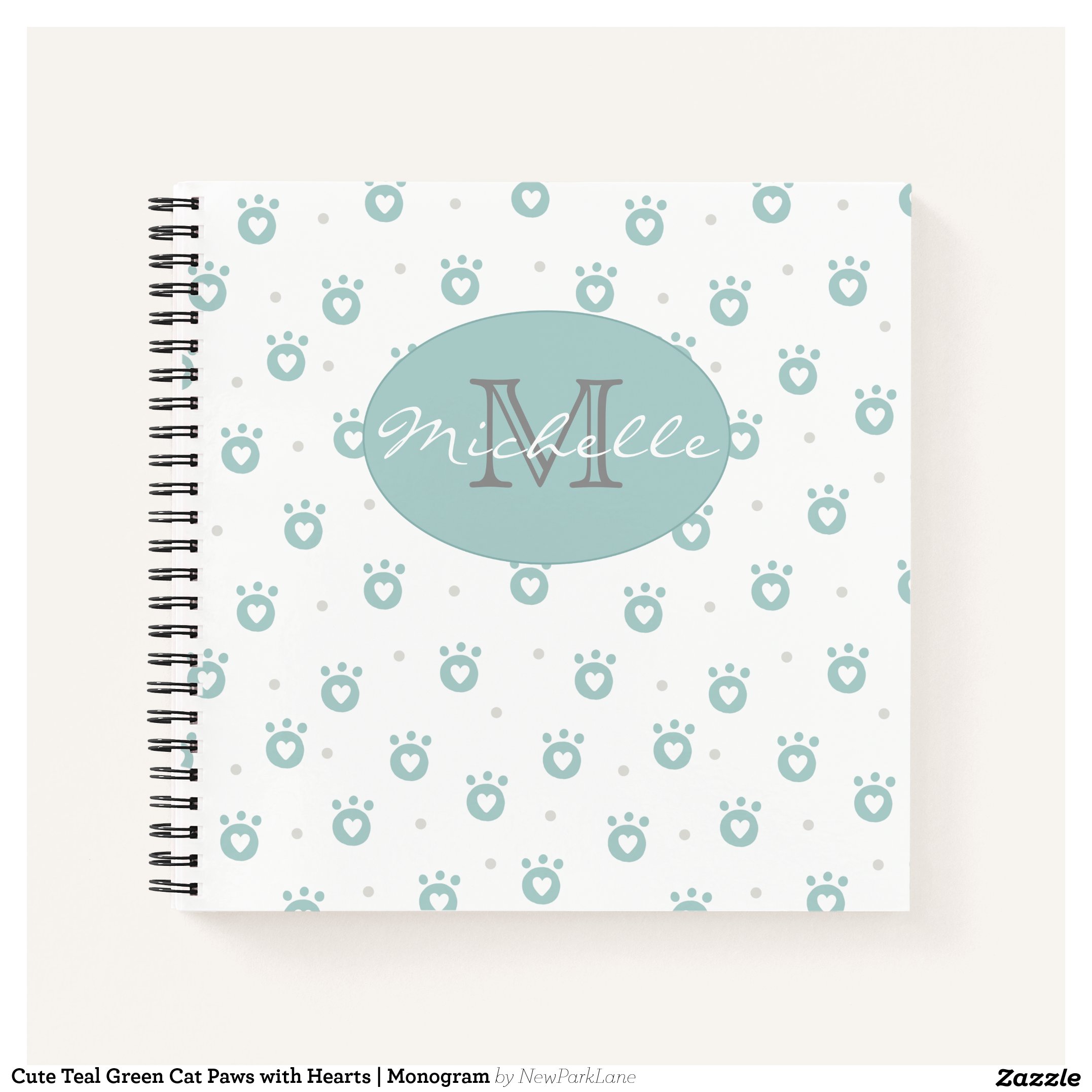 Cute Teal Green Cat Paws with Hearts | Monogram