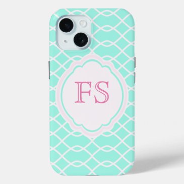 Cute Teal Green Trellis Pattern, Monogrammed