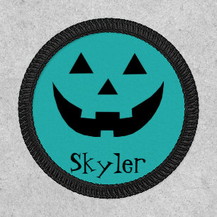Cute teal Jack o lantern custom name Halloween Patch