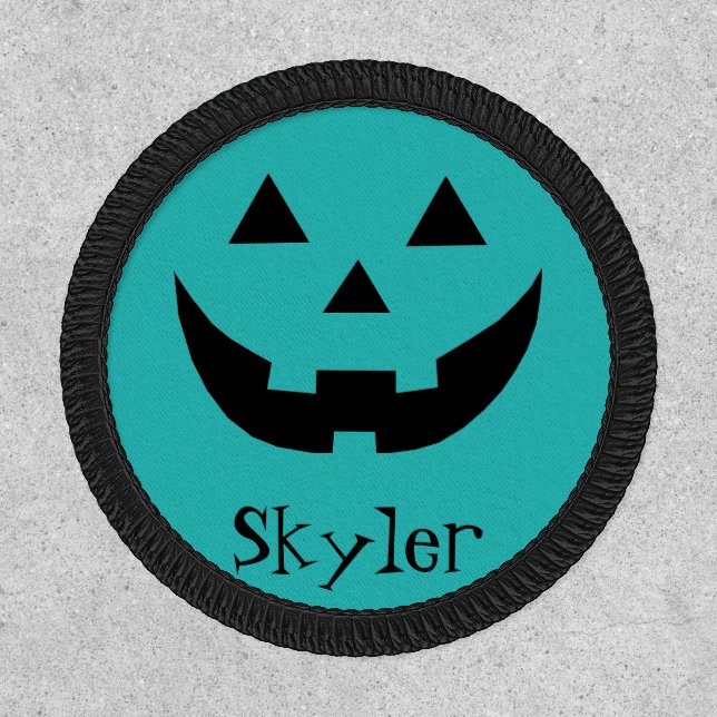 Cute teal Jack o lantern custom name Halloween Patch (Front)