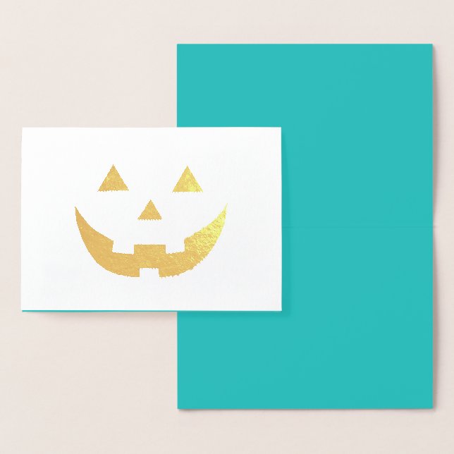Cute teal jack o lantern funny Halloween Foil Card (Display)