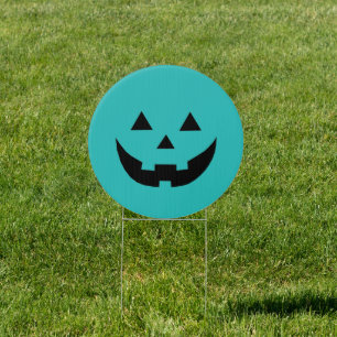 Cute teal jack o lantern funny Halloween Sign