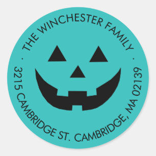 Cute teal Jack o lantern Halloween address label
