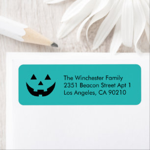 Cute teal Jack o lantern Halloween fun address Label