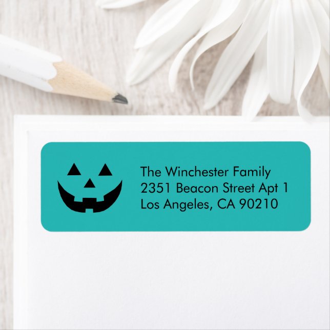 Cute teal Jack o lantern Halloween fun address Label (Insitu)