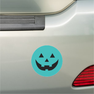 Cute teal Jack o lantern pumpkin face Halloween Car Magnet