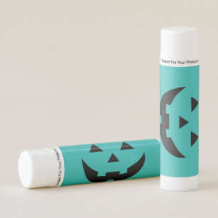 Cute teal Jack o lantern pumpkin face Halloween Lip Balm