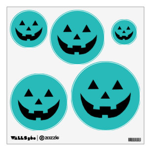 Cute teal Jack o lantern pumpkin face Halloween Wall Decal