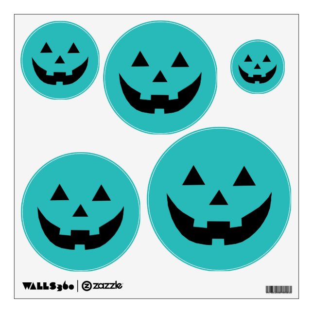 Cute teal Jack o lantern pumpkin face Halloween Wall Decal (Front)