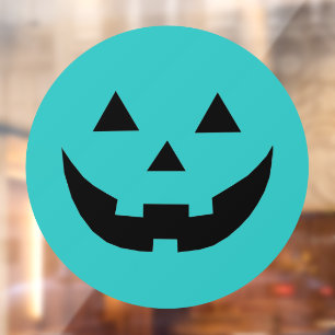 Cute teal Jack o lantern pumpkin face Halloween Window Cling