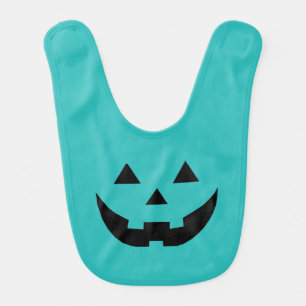 Cute teal Jack o lantern pumpkin fun Halloween Baby Bib
