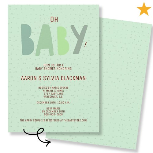 Cute Teal Minimal Gender Neutral Oh Baby Shower Invitation