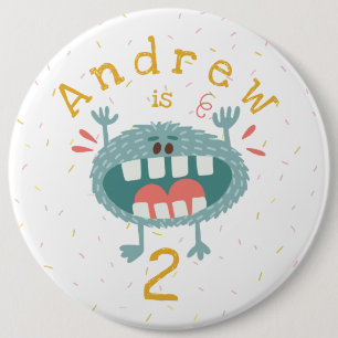 Cute Teal Monster Birthday Button