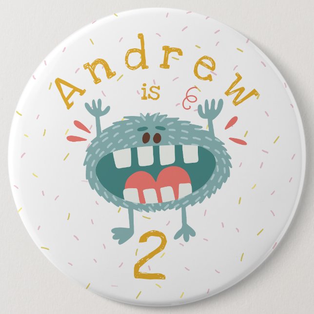 Cute Teal Monster Birthday Button (Front)