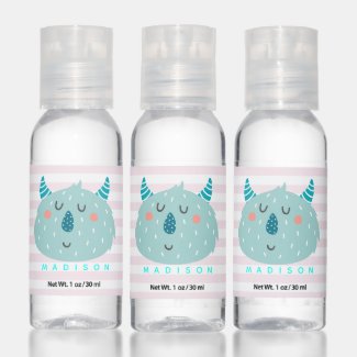 Cute Teal Monster - Personalized, Pink Striped