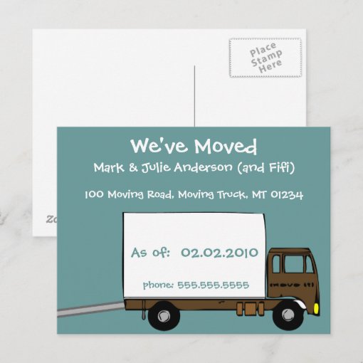 Cute Teal Moving-Truck We're Moving Cards | Zazzle