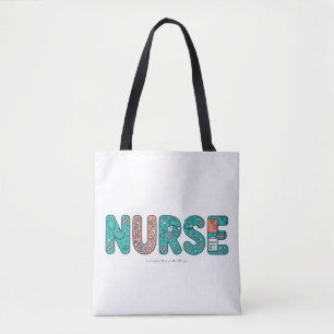 Cute Teal Nurse Block Letters Tote Bag
