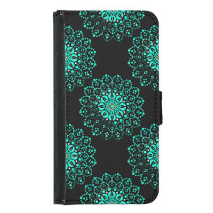 Cute Teal on Black Mandala Pattern Samsung Galaxy S5 Wallet Case