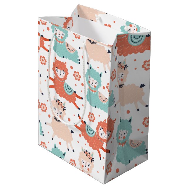 Cute Teal Orange Blush Llama Boho Gift Kids Medium Gift Bag (Back Angled)