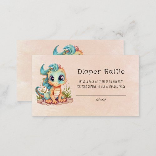 Cute Teal Orange Dragon Diaper Raffle Business Card
