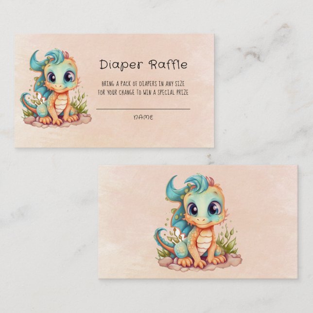 Cute Teal Orange Dragon Diaper Raffle Business Card (Front/Back)