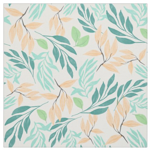 Cute Teal Orange Foliage Watercolor Paint Fabric