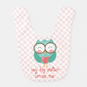 Cute Teal Owl, my big sister loves me (customize) Baby Bib