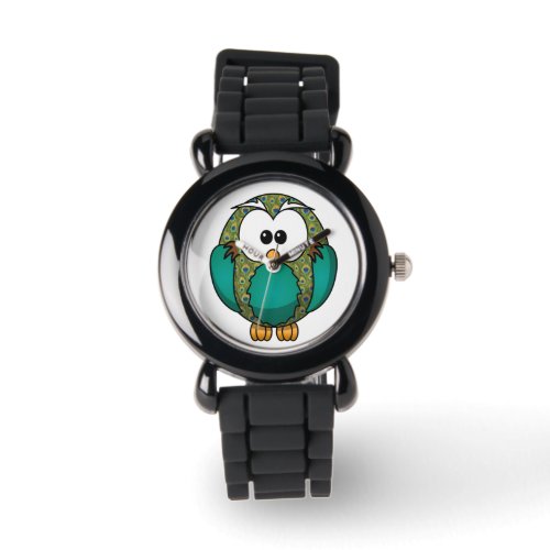 Cute Teal Peacock Pattern  Owl Watch