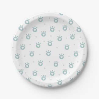Cute Teal Pet Paws with Hearts | Kids Paper Plates