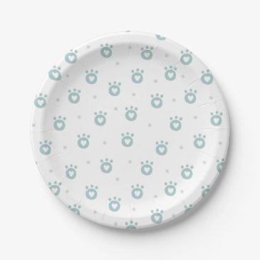 Cute Teal Pet Paws with Hearts | Kids Paper Plates