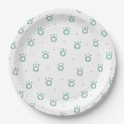 Cute Teal Pet Paws with Hearts  Kids Paper Plates