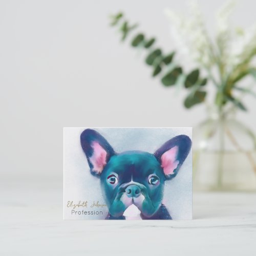 Cute Teal Pink French Bulldog Design Business Card
