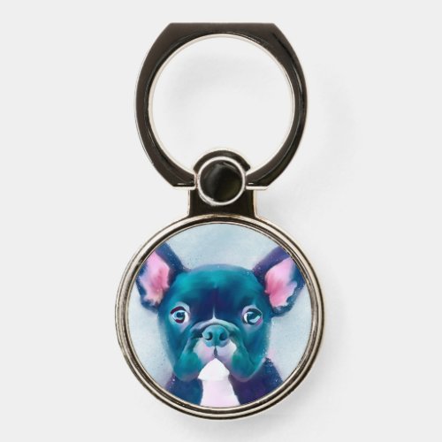 Cute Teal Pink French Bulldog Design Phone Ring Stand