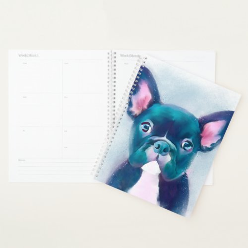 Cute Teal Pink French Bulldog Design Planner