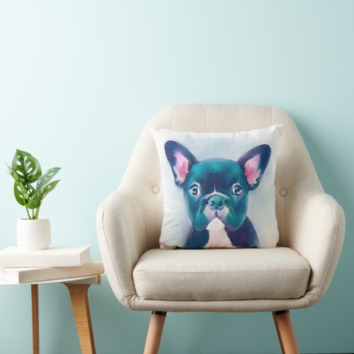 Cute Teal Pink French Bulldog Design Throw Pillow