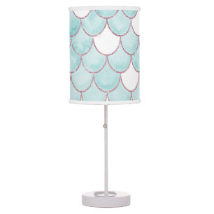 Cute Teal Pink Glitter Watercolor Mermaid Scales Table Lamp