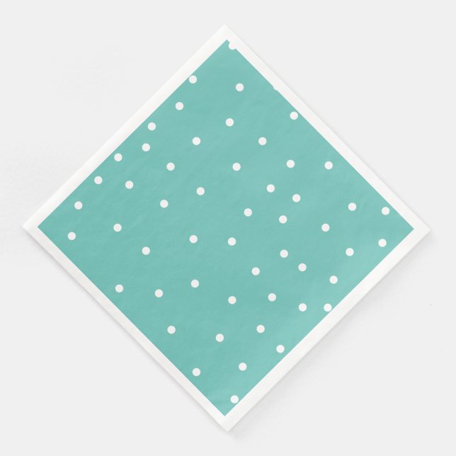 Cute Teal Polka Dot Pattern Paper Dinner Napkins (Corner)