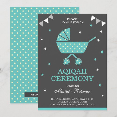 Cute Teal Pram Baby Boy Aqiqah