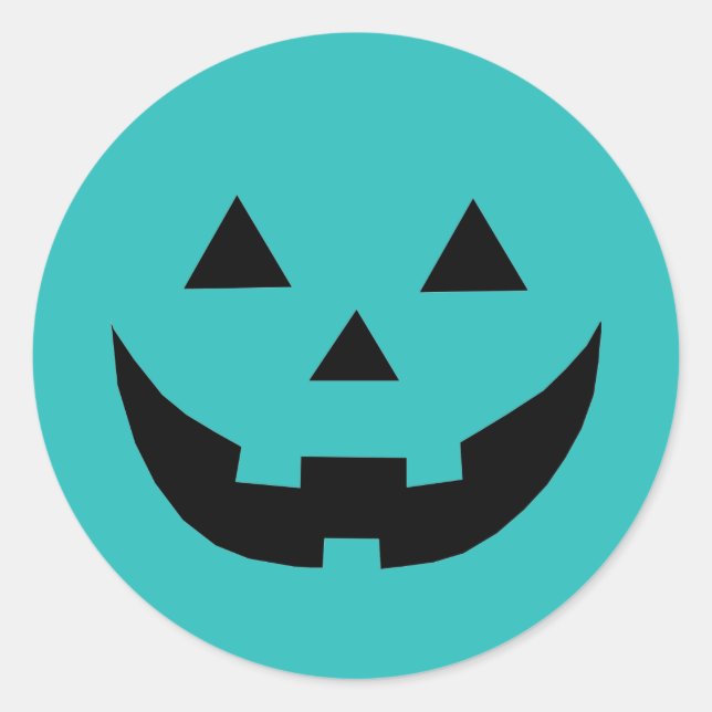 Cute teal pumpkin face food allergy awareness classic round sticker (Front)