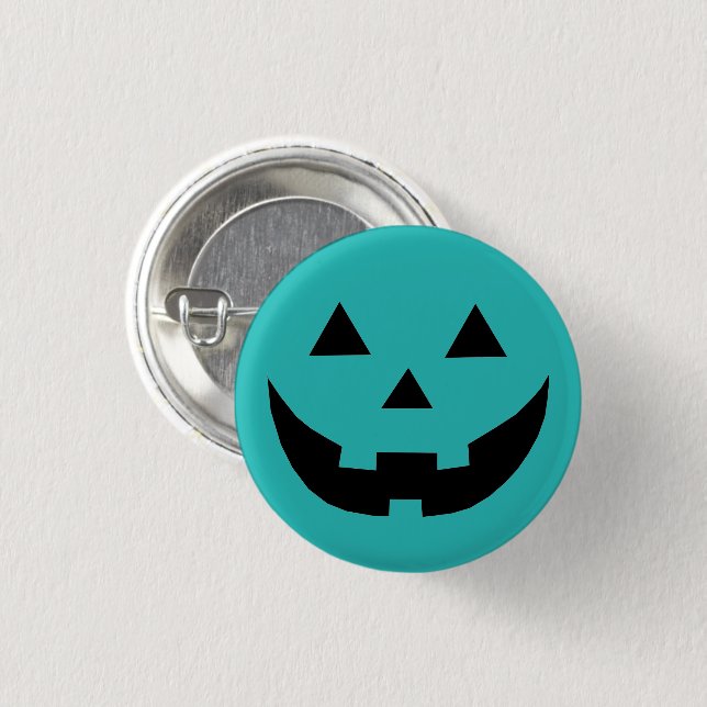 Cute teal pumpkin Jack o lantern Halloween Button (Front & Back)