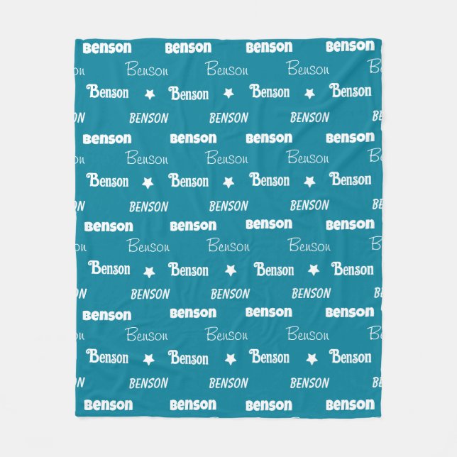 Cute teal repeating name personalized fleece blanket (Front)