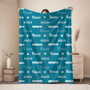 Cute teal repeating name personalized fleece blanket