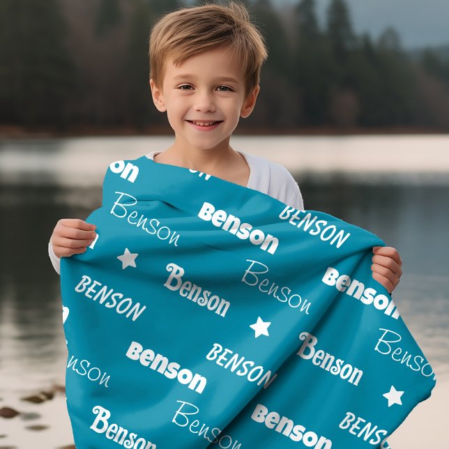 Cute teal repeating name personalized fleece blanket (Creator Uploaded)
