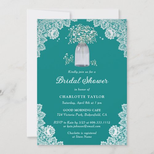 Cute Teal Rustic Wood Floral Bridal Shower Invitation