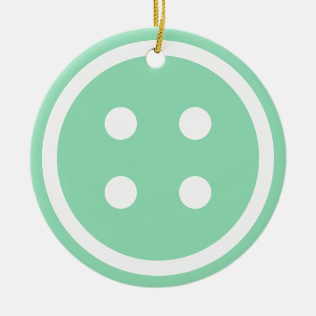 Cute Teal Sewing Button Ceramic Ornament (Front)