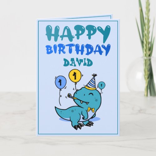 Cute Teal T_Rex Dino Grandson 1st Birthday Card