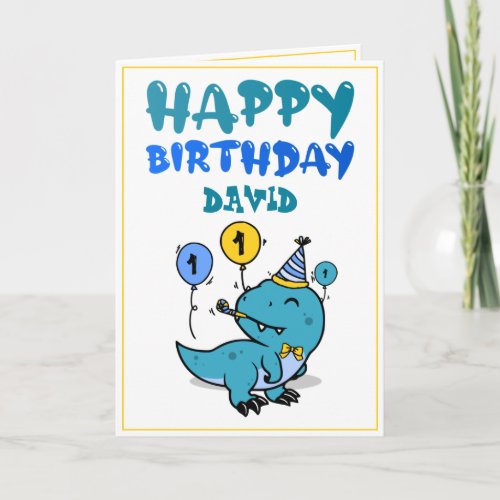 Cute Teal T_Rex Dinosaur Grandson 1st Birthday Card