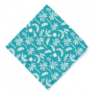 Cute teal tropical trees fruit pattern tiled bandana