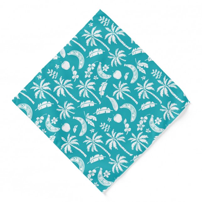 Cute teal tropical trees fruit pattern tiled bandana (Front)