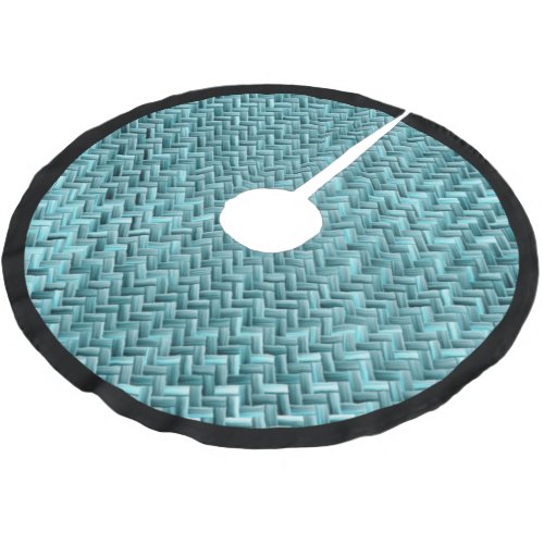 Cute Teal Turquoise Blue Faux Rattan Weave Pattern Brushed Polyester Tree Skirt